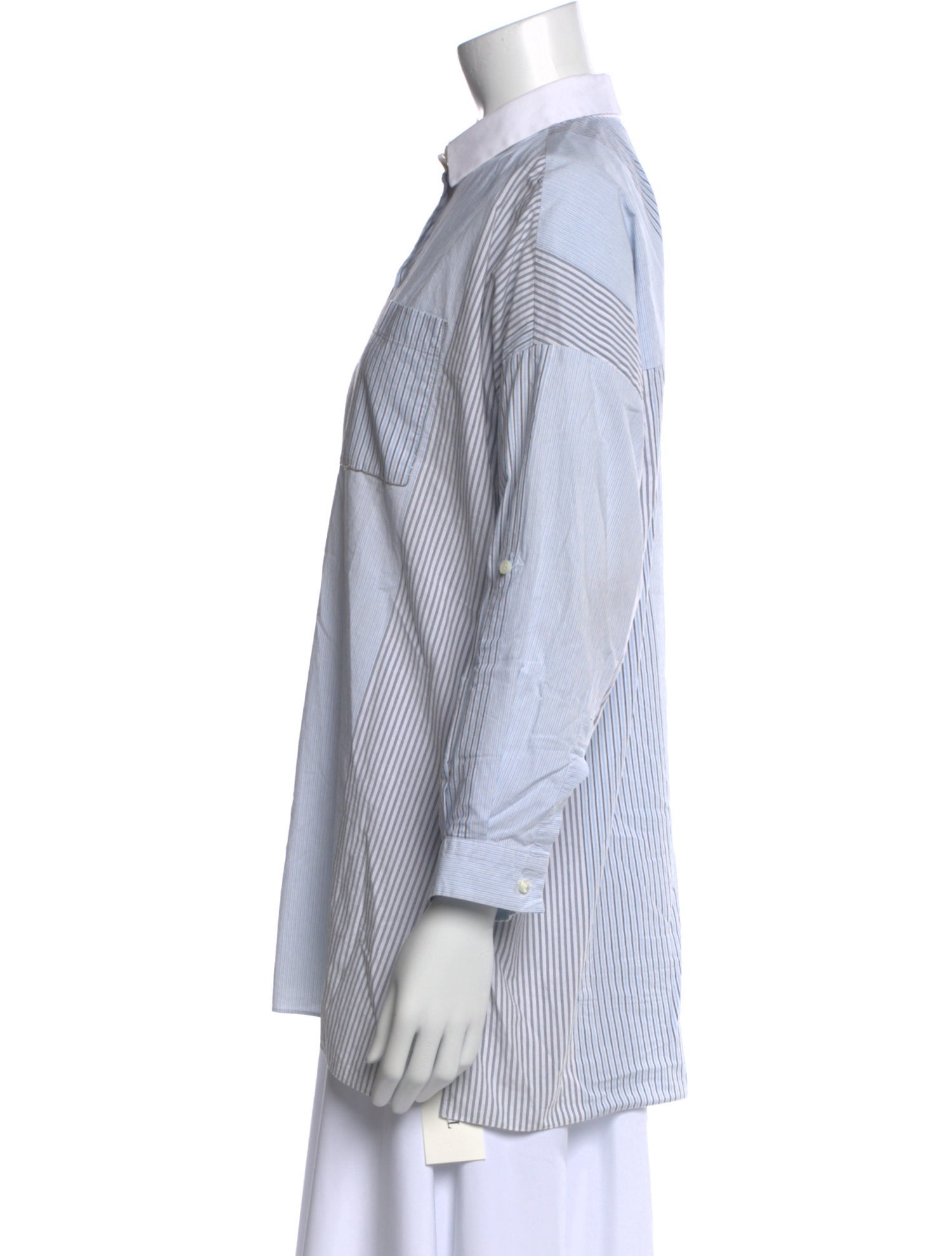Brunello Cucinelli Striped Long Sleeve Button-Up Top