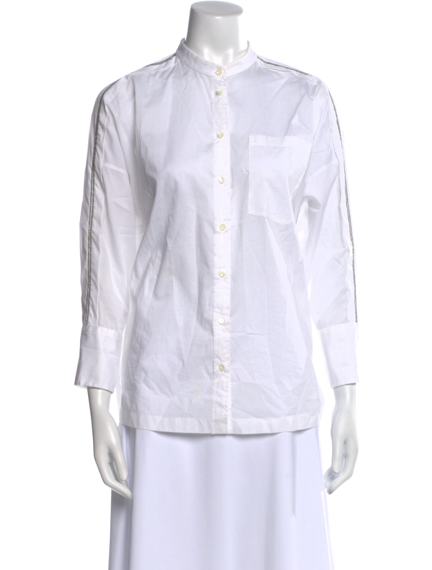 Brunello Cucinelli Three-Quarter Sleeve Button-Up Top