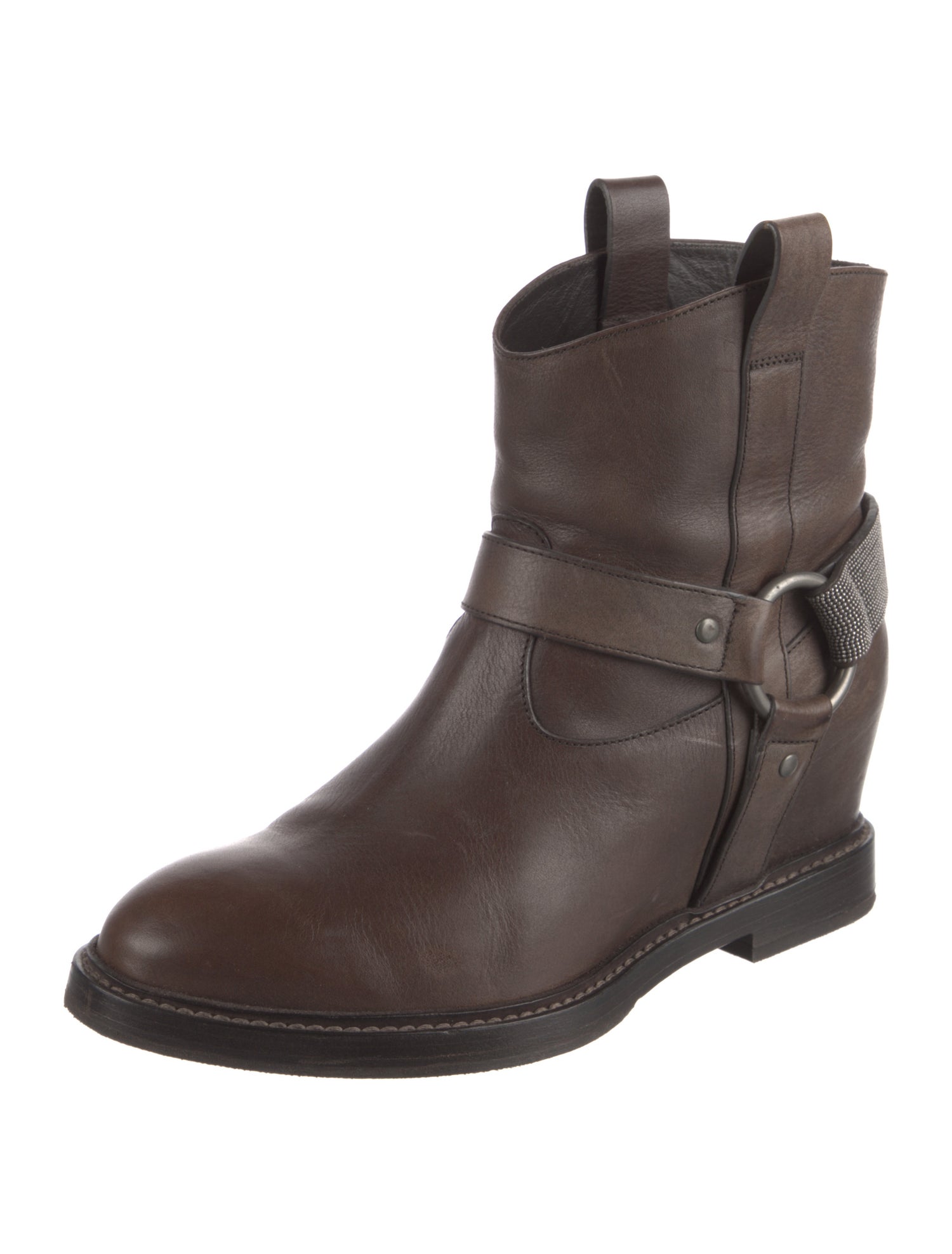 Brunello Cucinelli Monili Leather Moto Boots