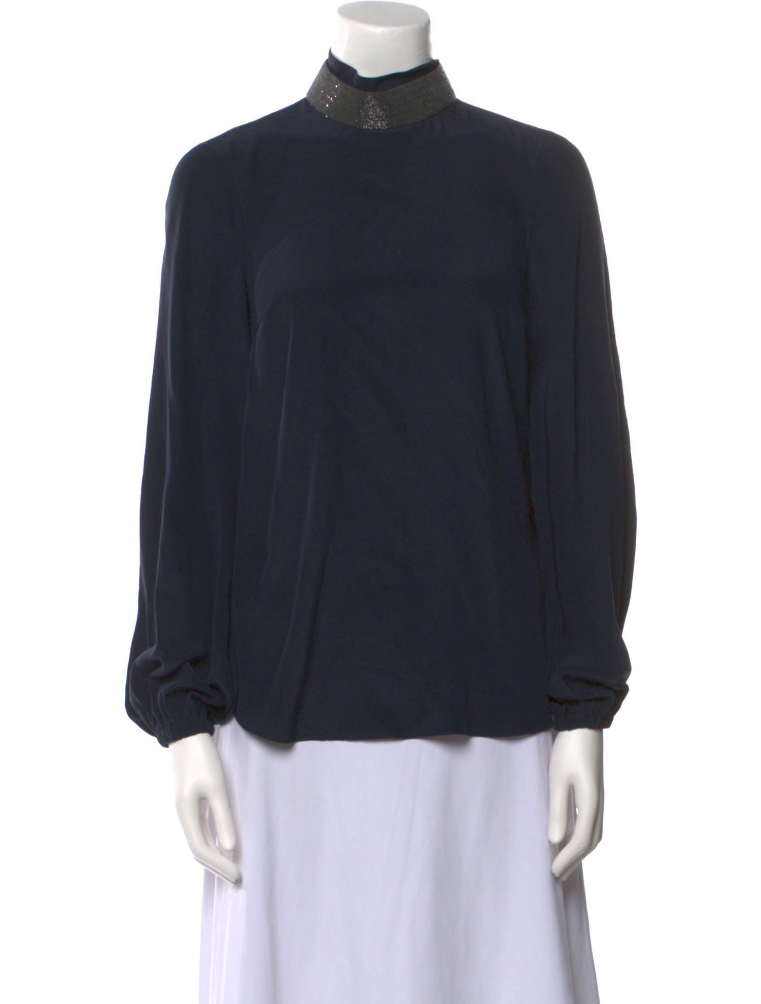 Brunello Cucinelli Silk Mock Neck Blouse