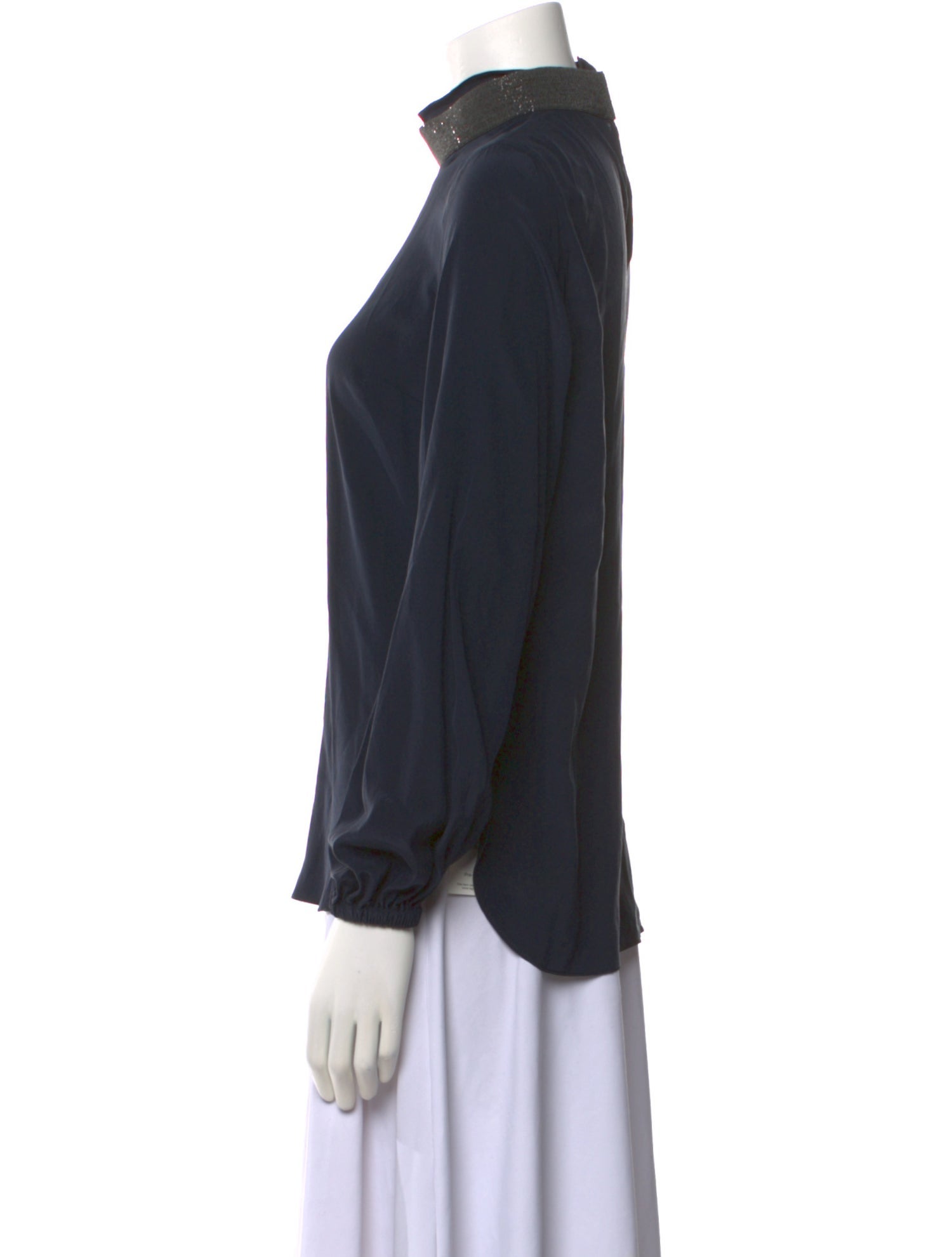 Brunello Cucinelli Silk Mock Neck Blouse