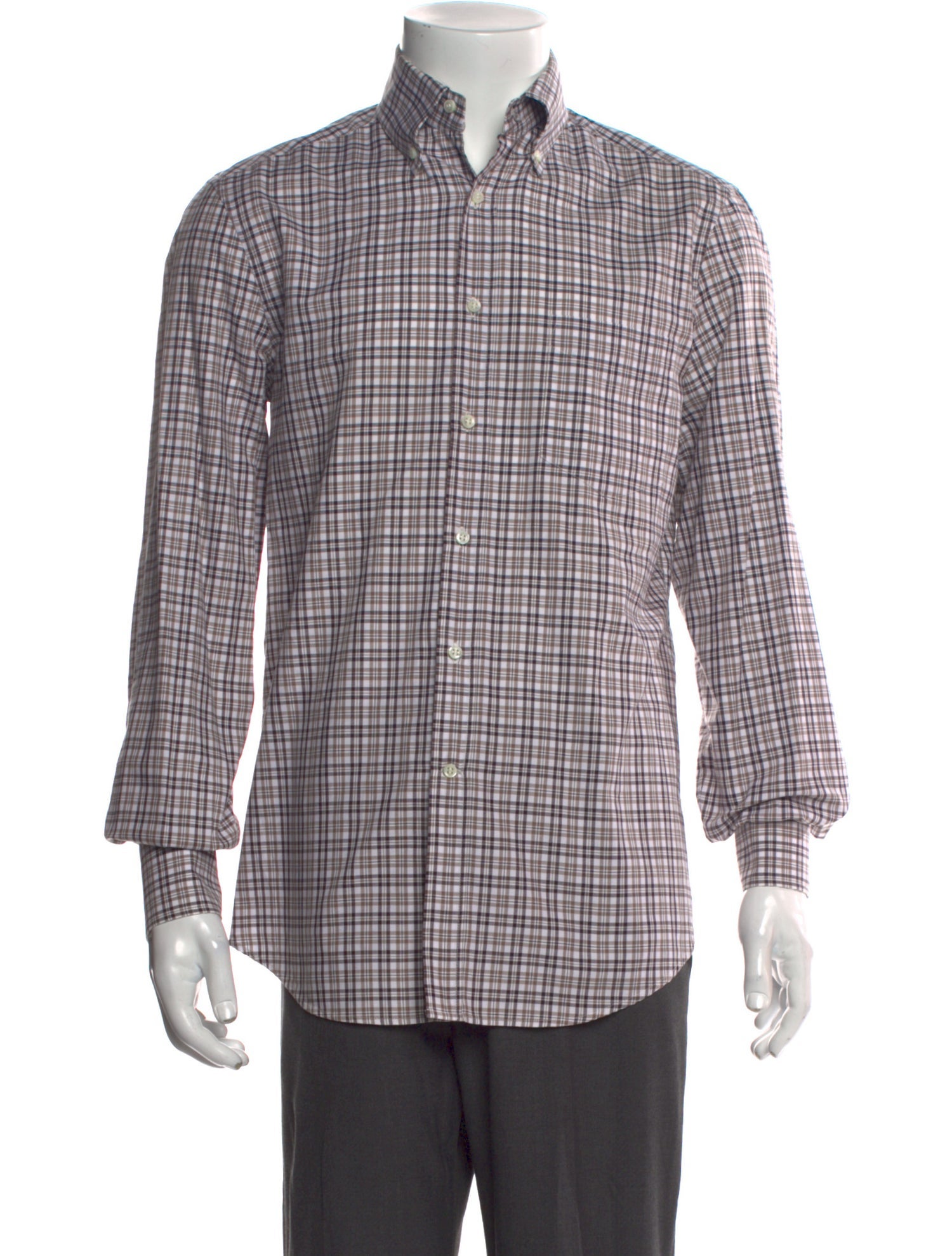 Brunello Cucinelli Plaid Print Long Sleeve Shirt