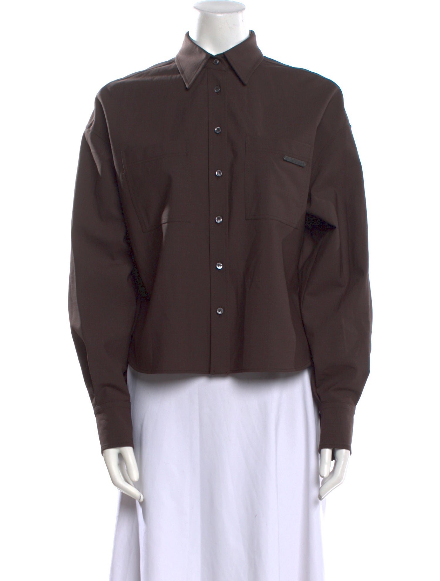 Brunello Cucinelli Virgin Wool Long Sleeve Button-Up Top