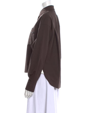 Brunello Cucinelli Virgin Wool Long Sleeve Button-Up Top