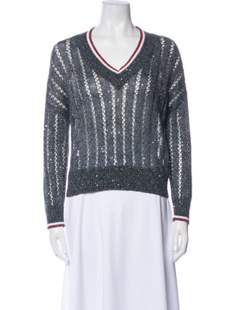 Brunello Cucinelli Striped V-Neck Sweater