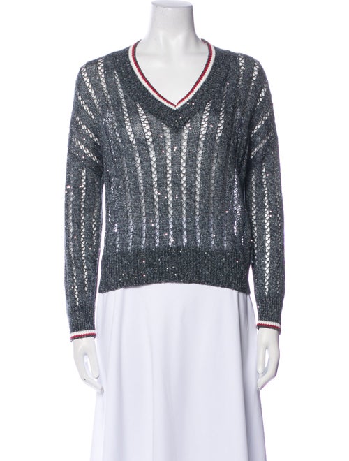 Brunello Cucinelli Striped V-Neck Sweater