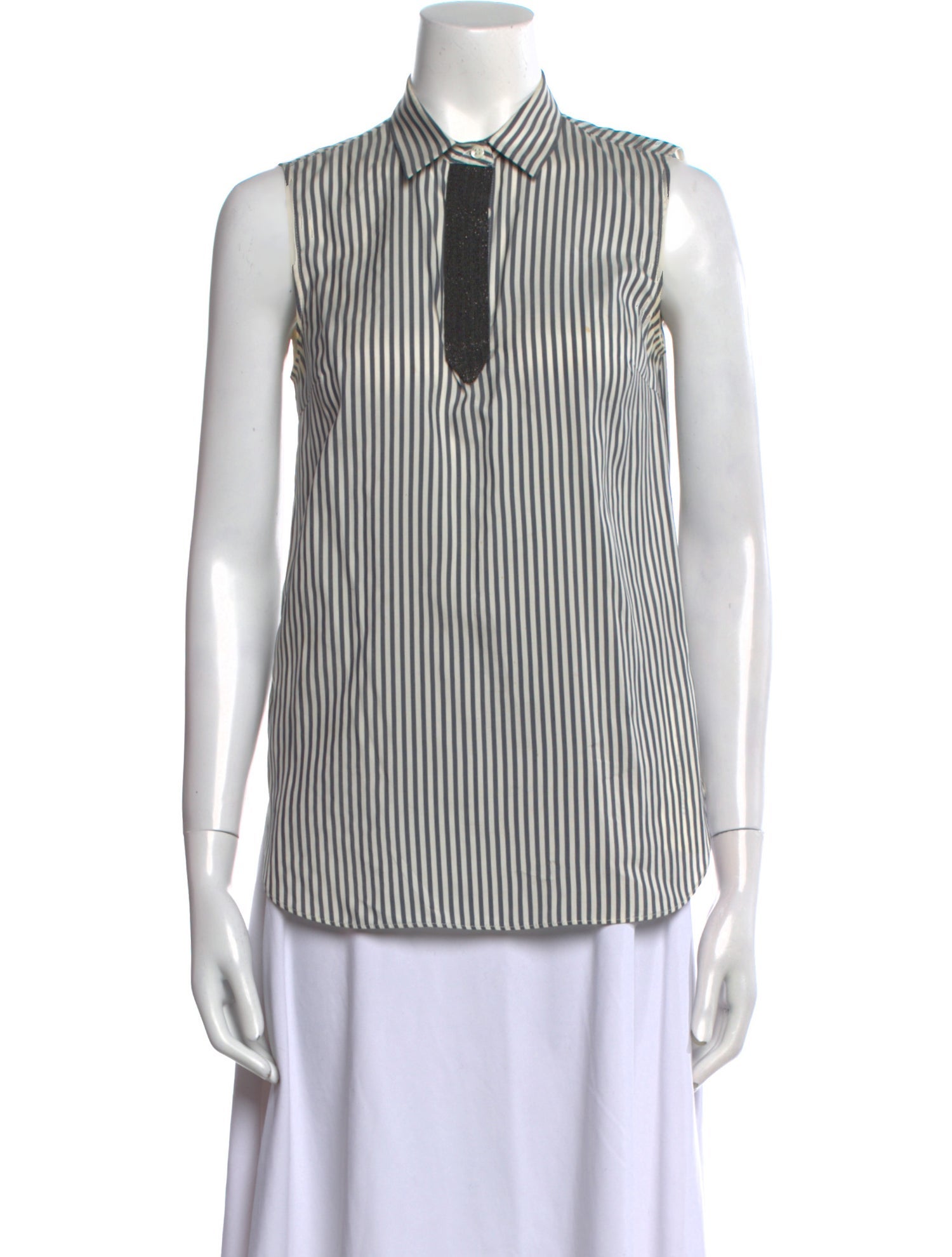Brunello Cucinelli Silk Striped Button-Up Top