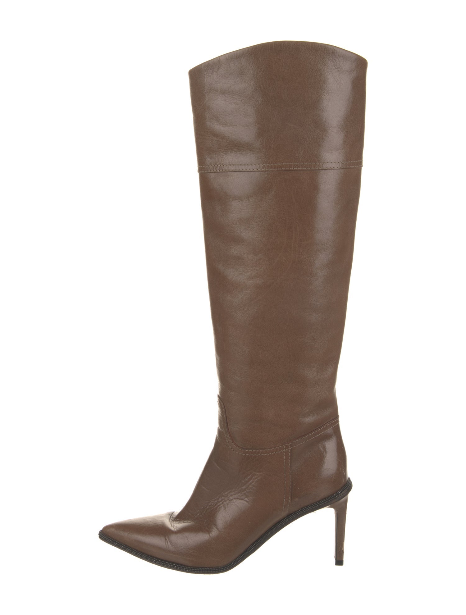 Brunello Cucinelli Leather Beaded Accents Riding Boots