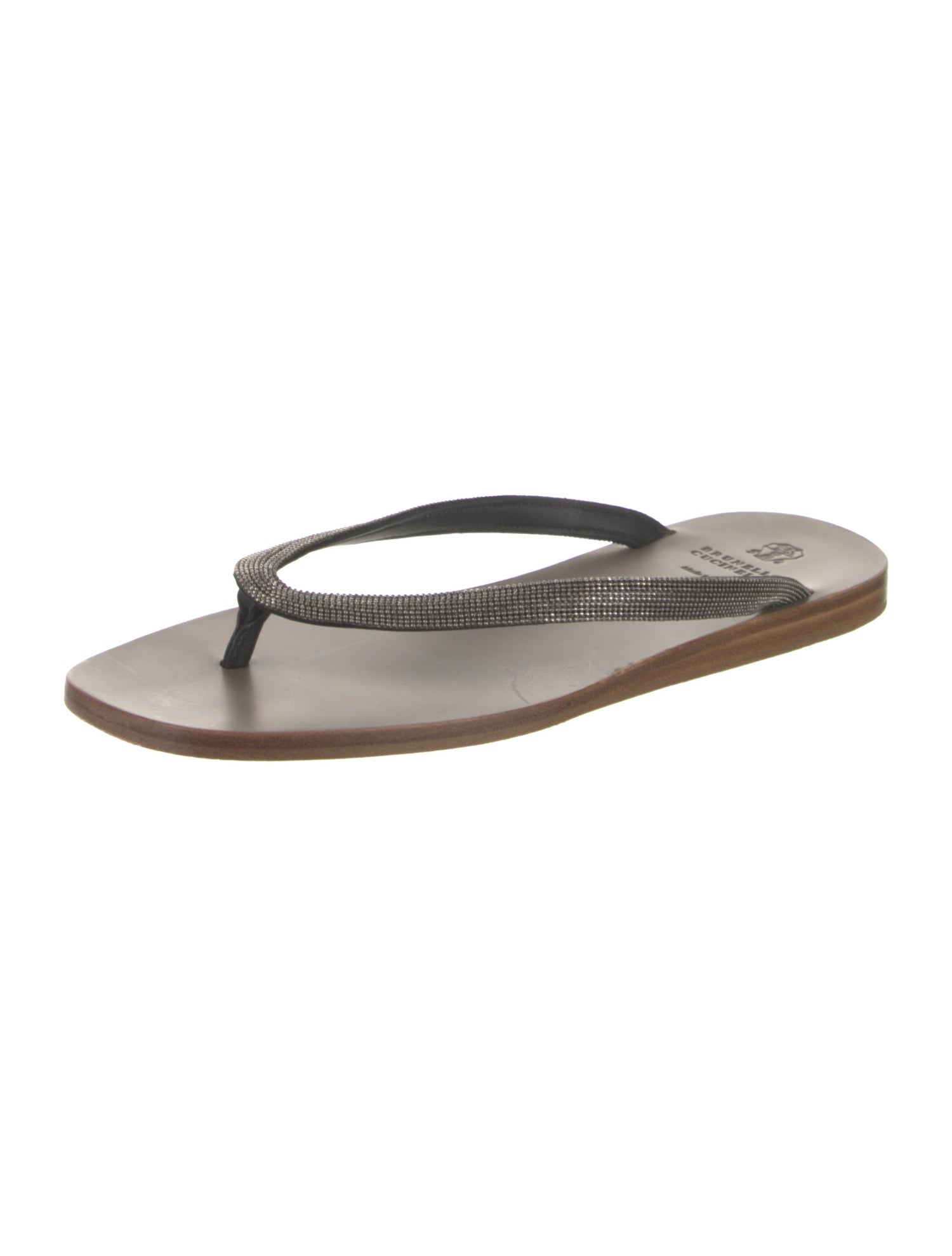 Brunello Cucinelli Monili Leather Flip Flops