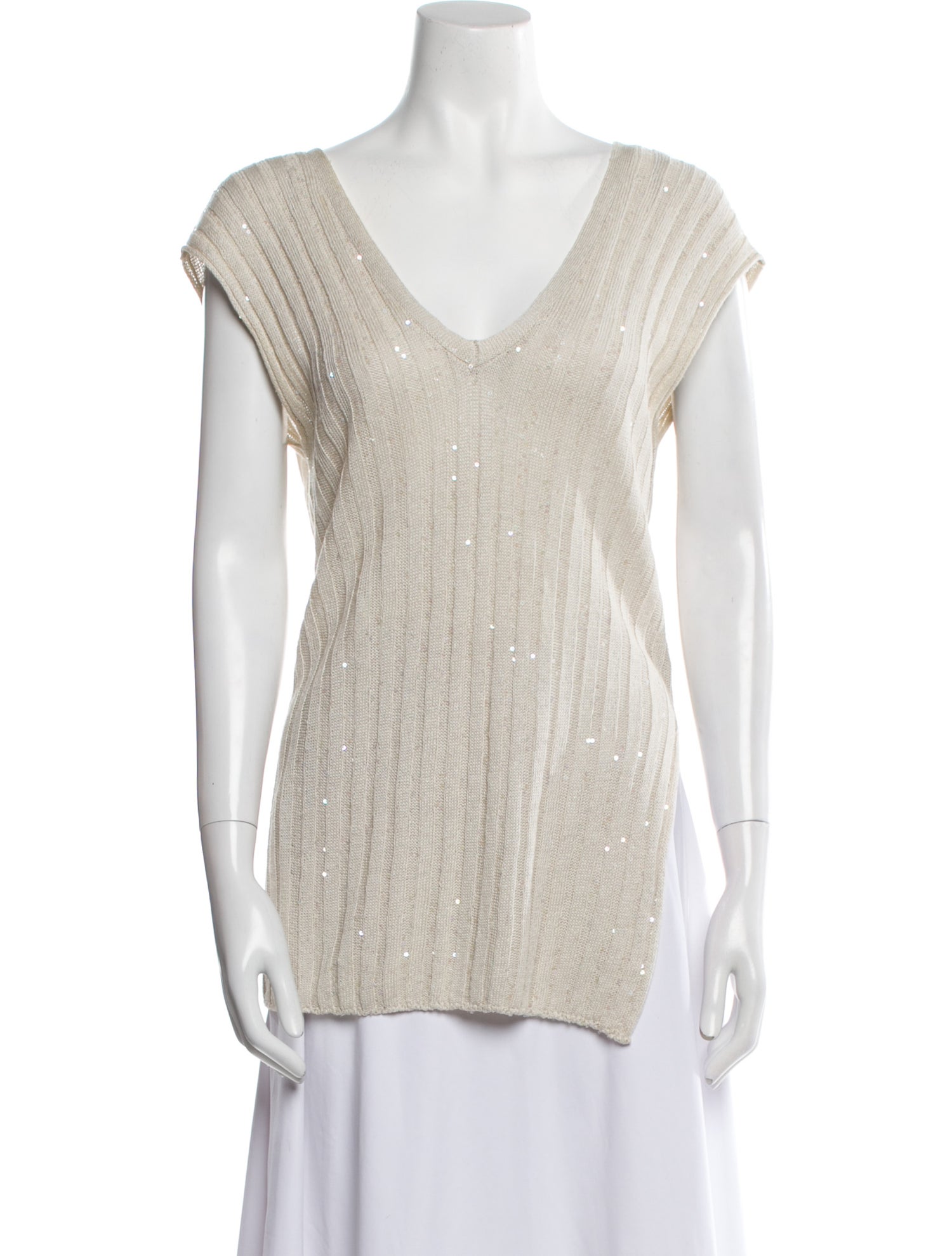 Brunello Cucinelli Linen V-Neck T-Shirt