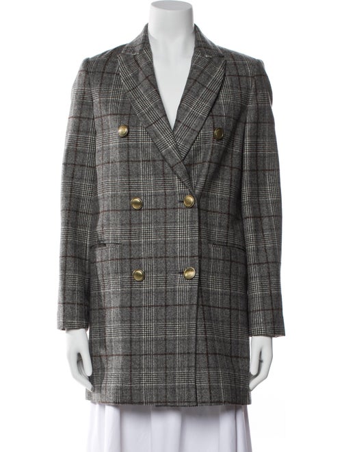Brunello Cucinelli Wool Plaid Print Peacoat