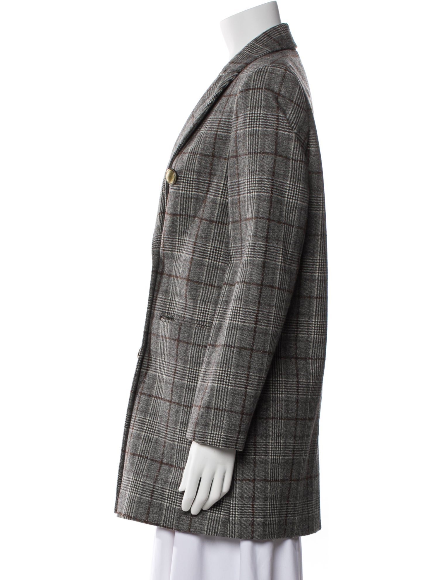 Brunello Cucinelli Wool Plaid Print Peacoat