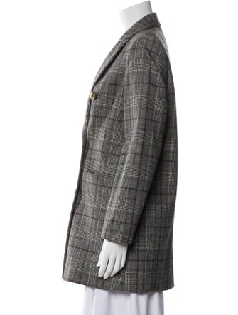 Brunello Cucinelli Wool Plaid Print Peacoat