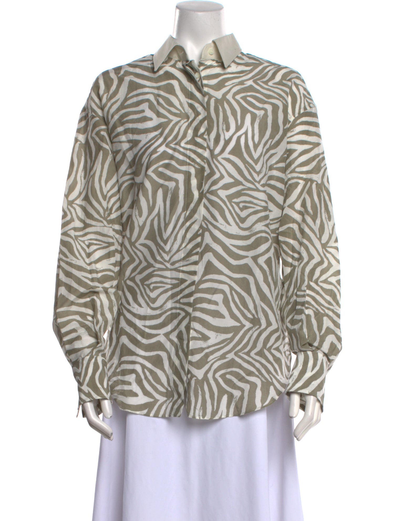 Brunello Cucinelli Printed Long Sleeve Button-Up Top w/ Tags