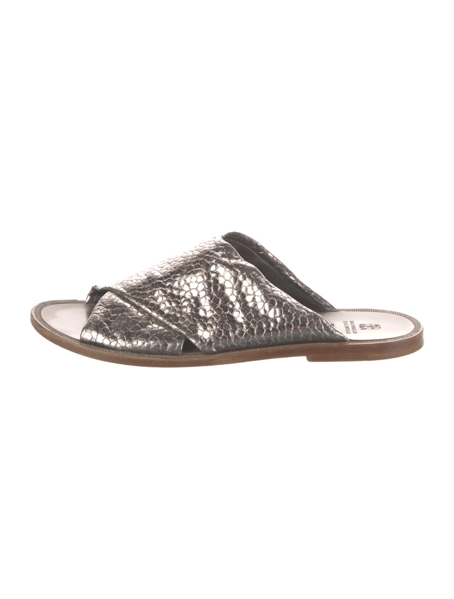 Brunello Cucinelli Embossed Leather Slides