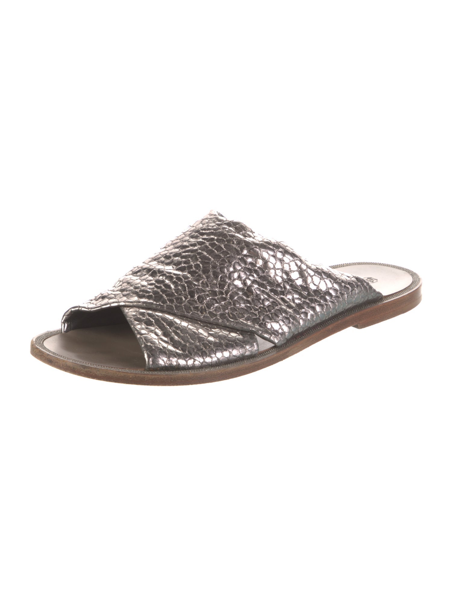 Brunello Cucinelli Embossed Leather Slides
