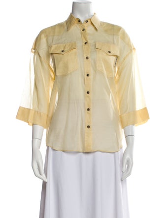 Brunello Cucinelli Three-Quarter Sleeve Button-Up Top