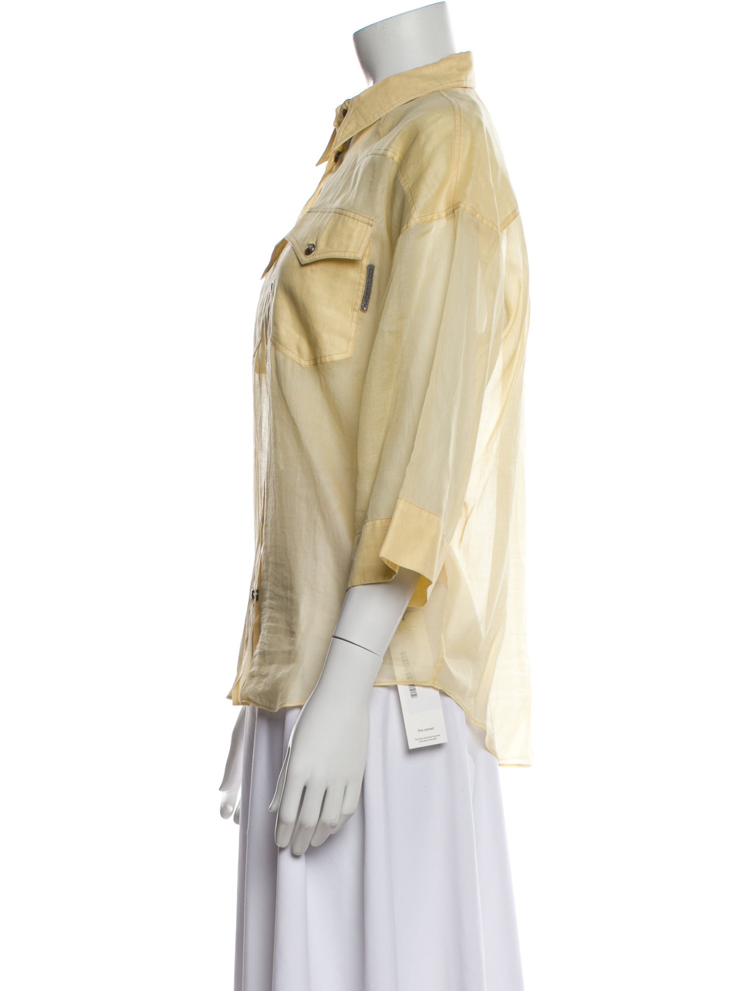 Brunello Cucinelli Three-Quarter Sleeve Button-Up Top