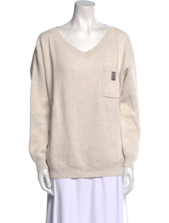 Brunello Cucinelli V-Neck Long Sleeve Top