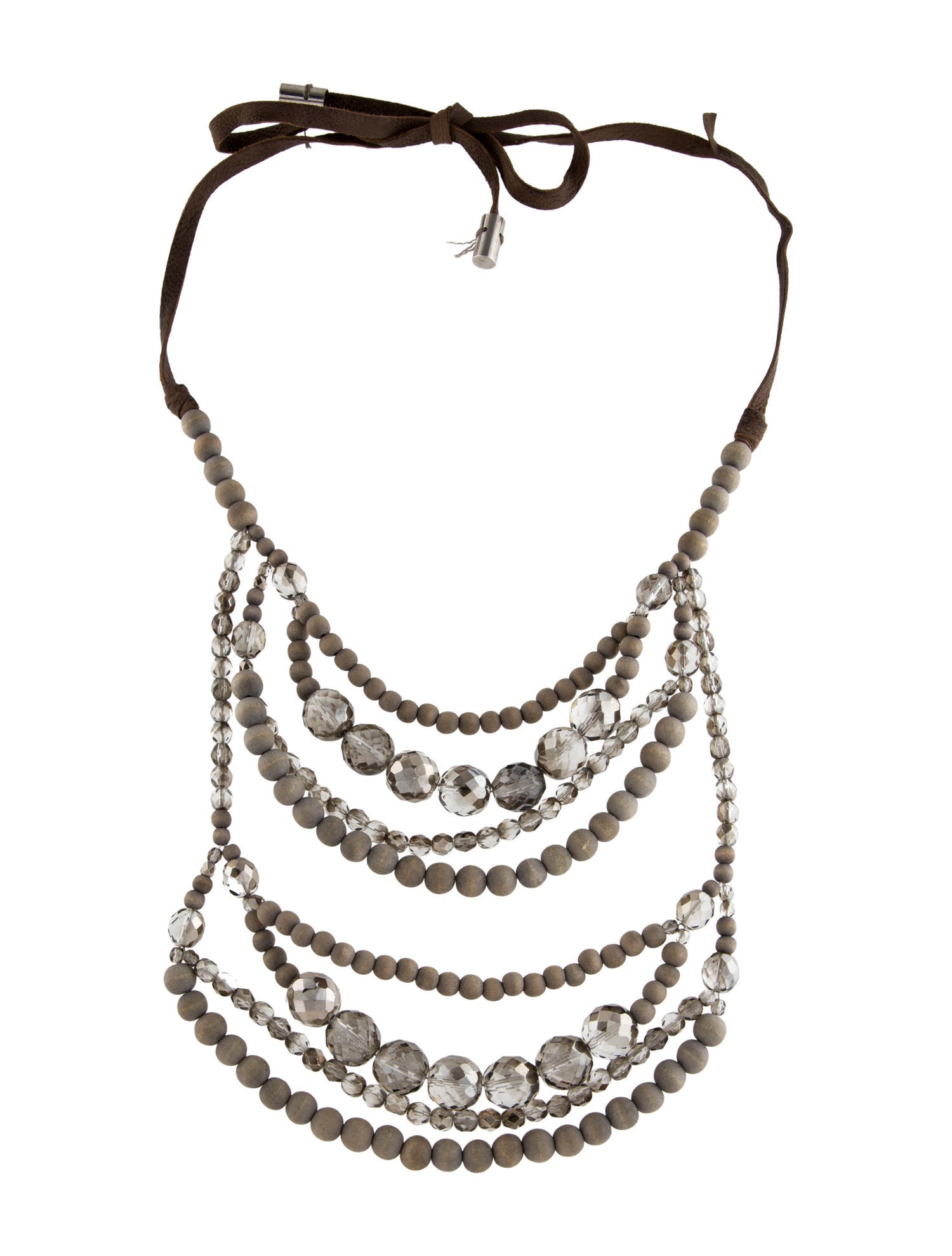 Brunello Cucinelli Leather, Crystal & Wood Multistrand Collar Necklace