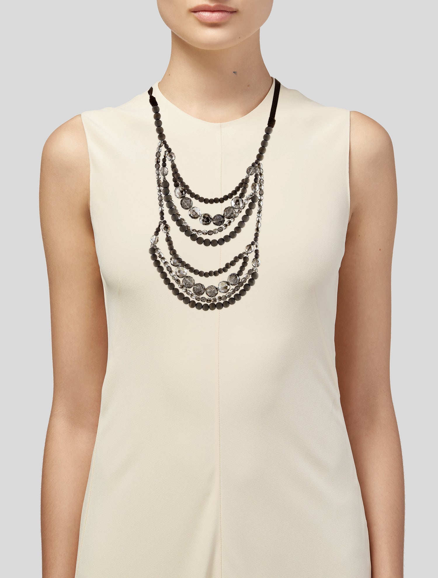 Brunello Cucinelli Leather, Crystal & Wood Multistrand Collar Necklace