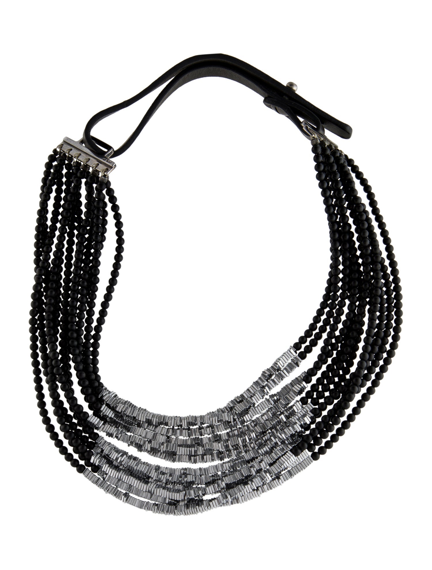 Brunello Cucinelli Leather Beaded Multistrand Choker Necklace