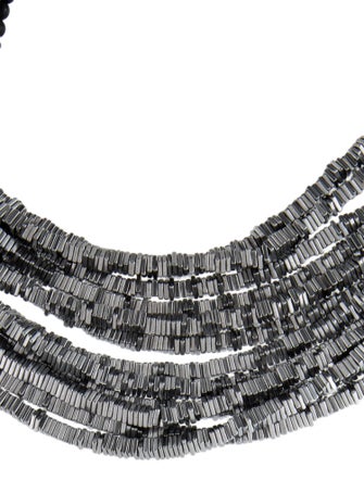 Brunello Cucinelli Leather Beaded Multistrand Choker Necklace