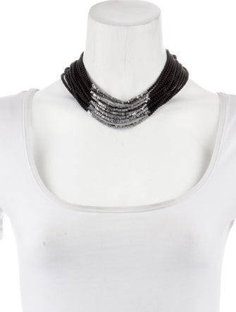 Brunello Cucinelli Leather Beaded Multistrand Choker Necklace