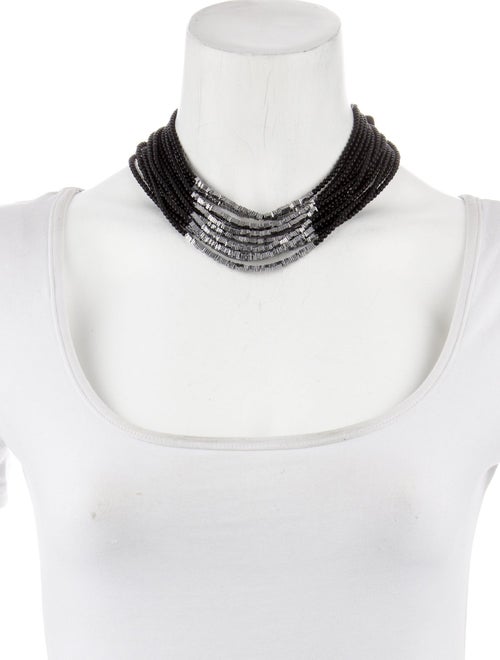 Brunello Cucinelli Leather Beaded Multistrand Choker Necklace