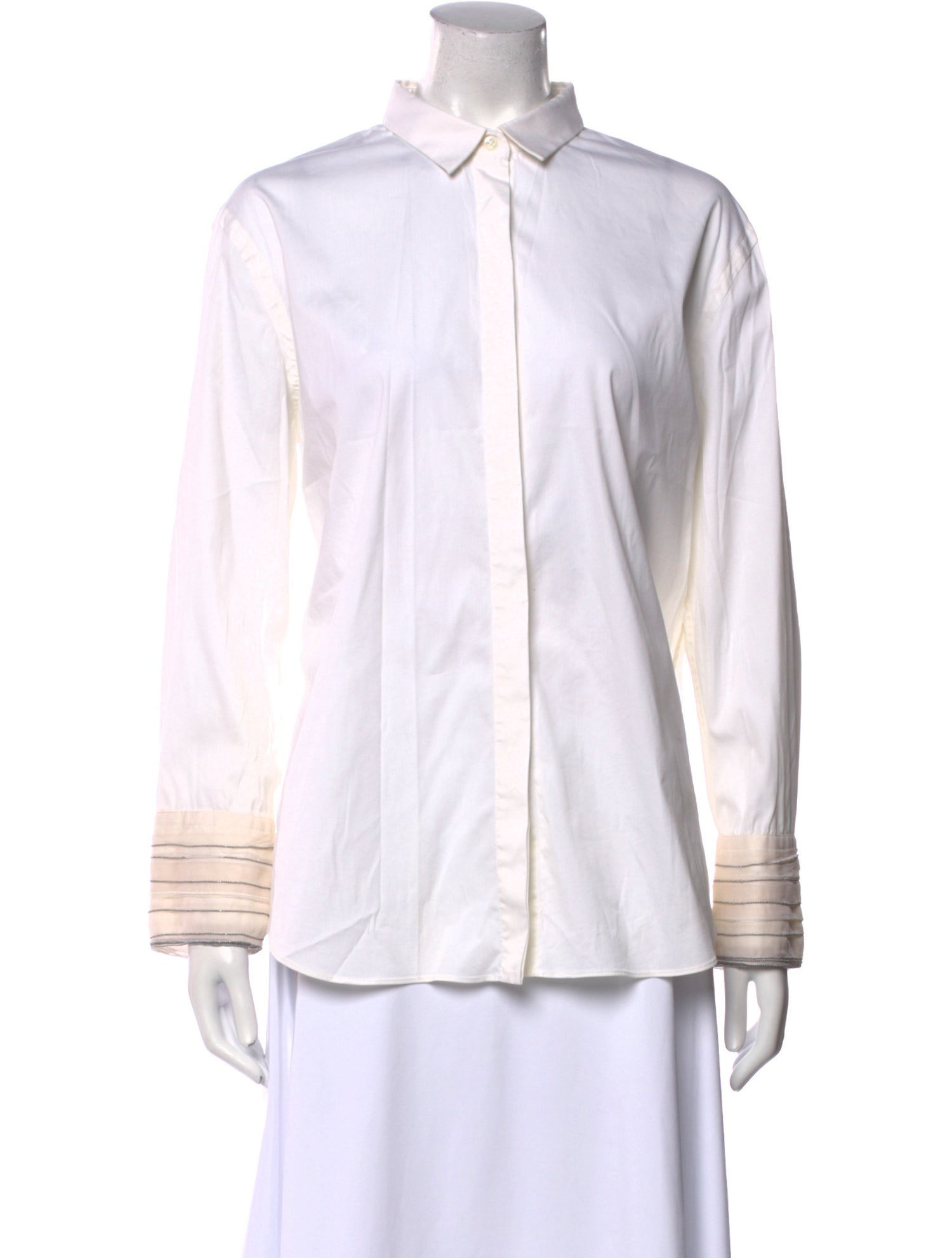 Brunello Cucinelli Striped Long Sleeve Button-Up Top
