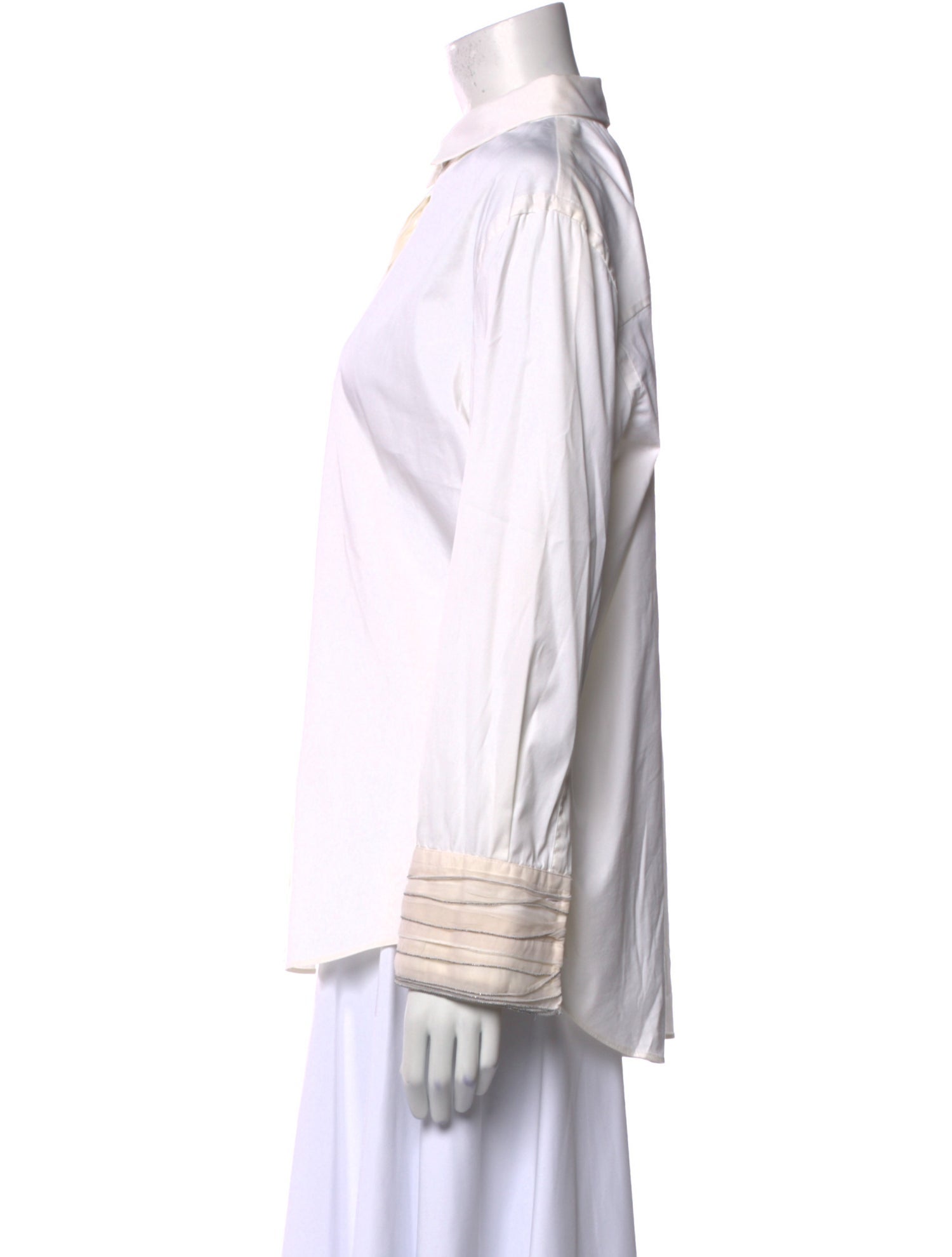 Brunello Cucinelli Striped Long Sleeve Button-Up Top