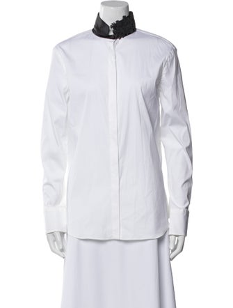 Brunello Cucinelli Mock Neck Long Sleeve Button-Up Top