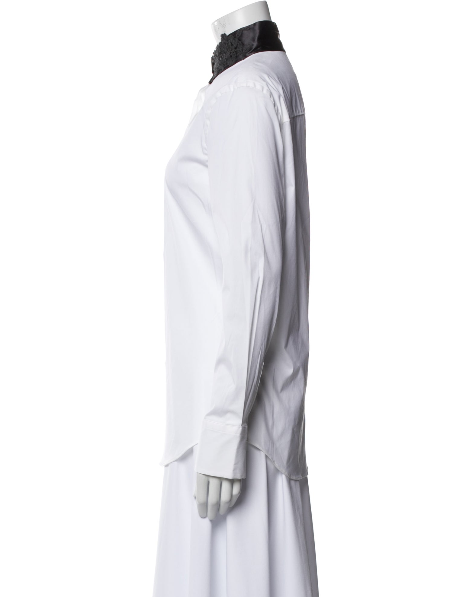 Brunello Cucinelli Mock Neck Long Sleeve Button-Up Top