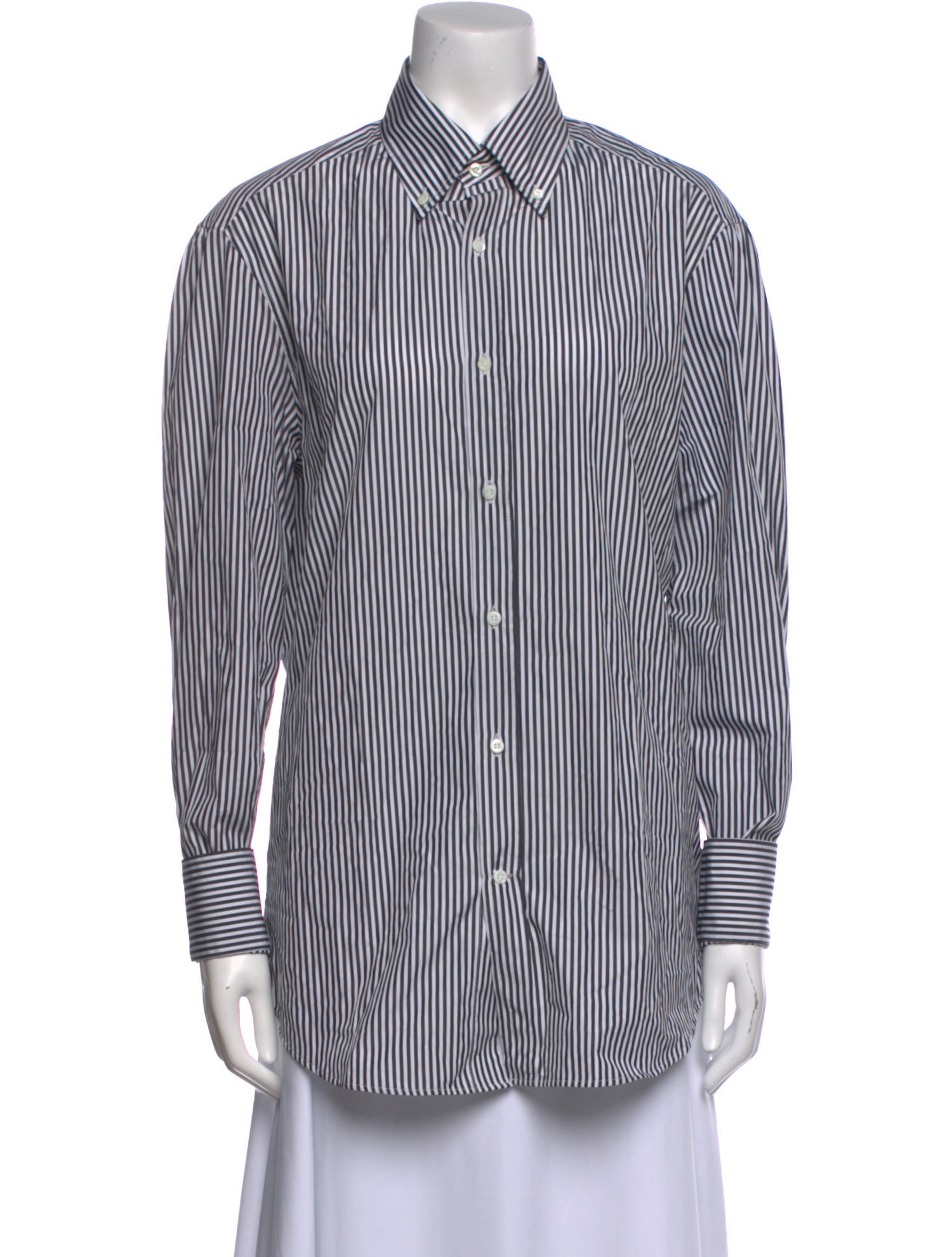 Brunello Cucinelli Striped Long Sleeve Button-Up Top
