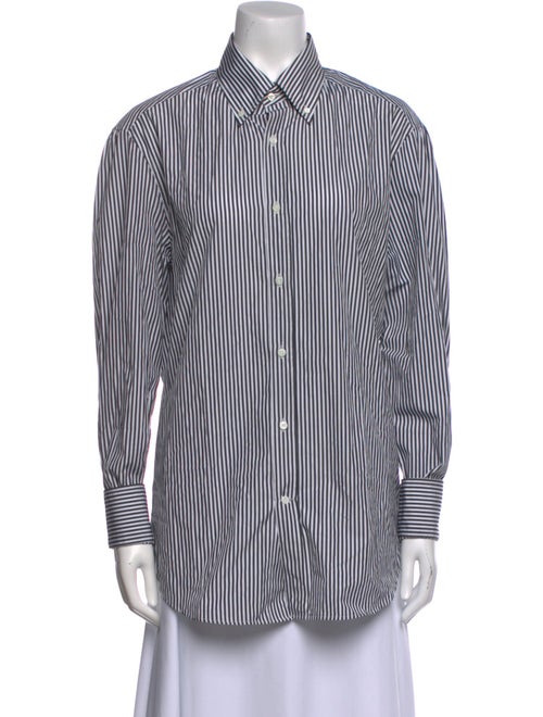 Brunello Cucinelli Striped Long Sleeve Button-Up Top