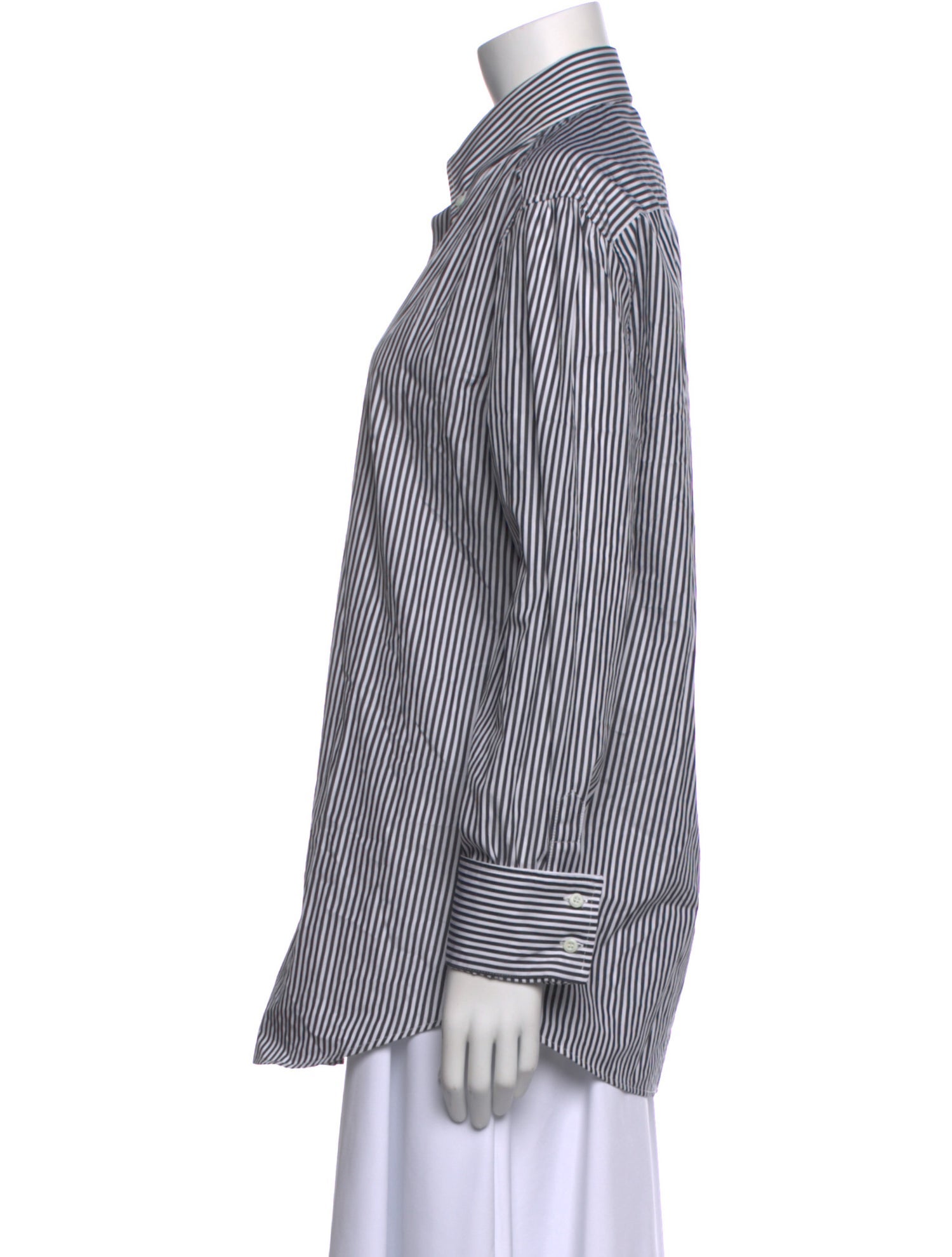 Brunello Cucinelli Striped Long Sleeve Button-Up Top