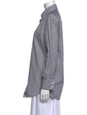 Brunello Cucinelli Striped Long Sleeve Button-Up Top