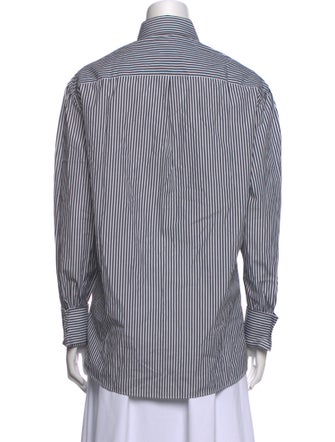 Brunello Cucinelli Striped Long Sleeve Button-Up Top