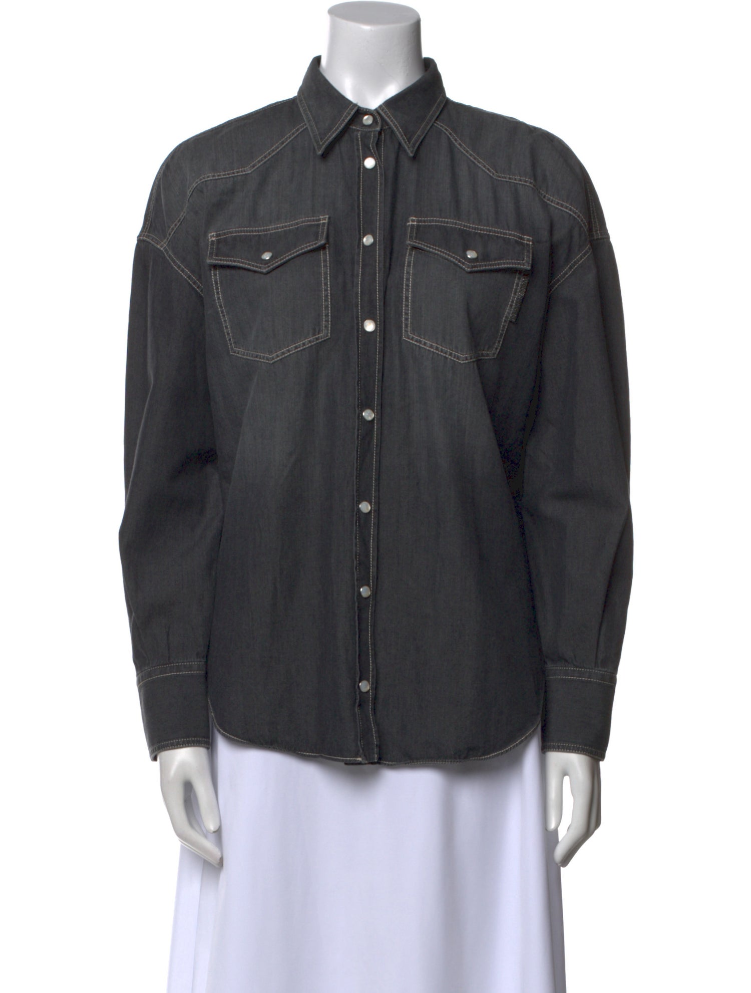 Brunello Cucinelli Long Sleeve Button-Up Top
