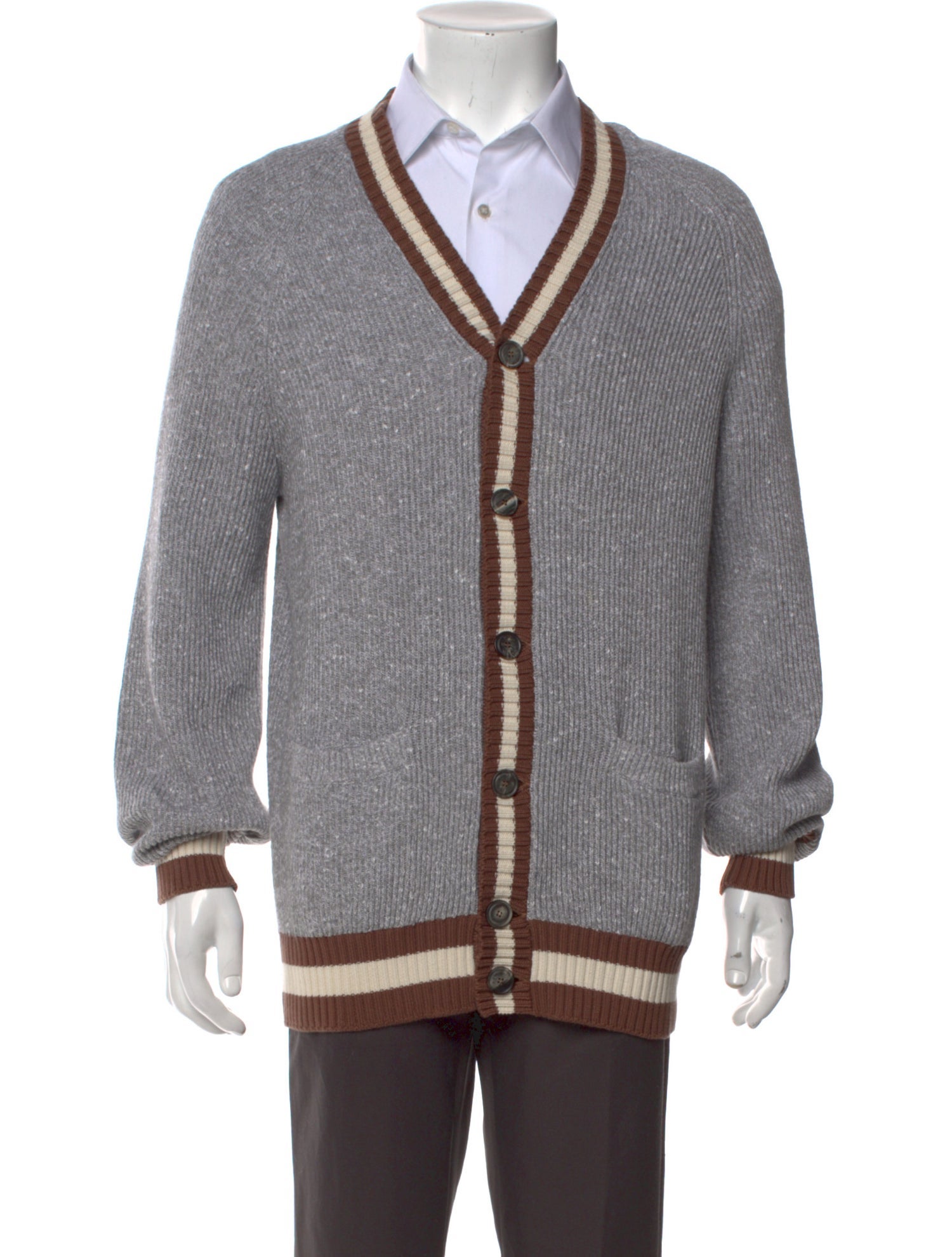 Brunello Cucinelli Striped V-Neck Cardigan