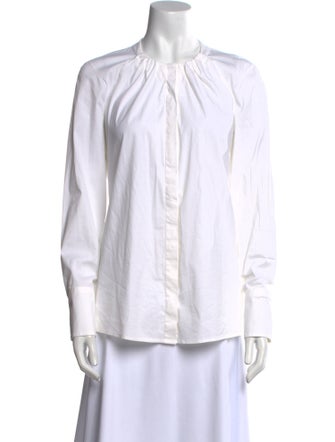 Brunello Cucinelli Mock Neck Long Sleeve Button-Up Top