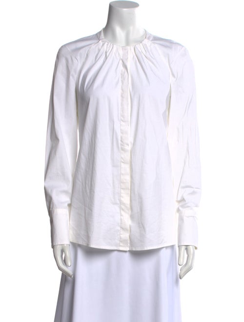 Brunello Cucinelli Mock Neck Long Sleeve Button-Up Top