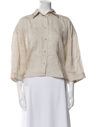 Brunello Cucinelli Linen Three-Quarter Sleeve Crop Top