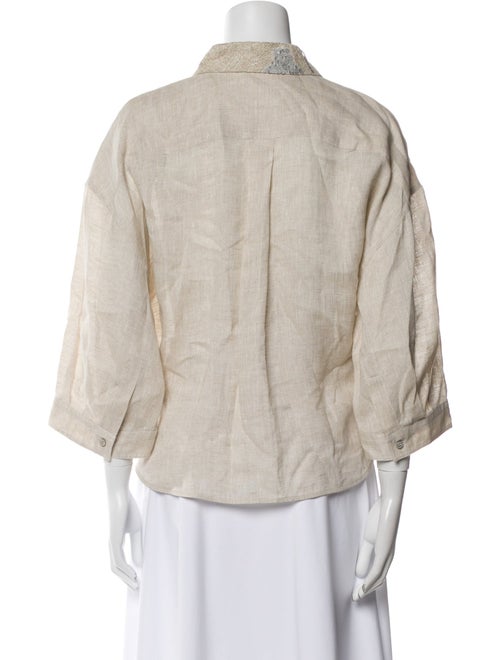 Brunello Cucinelli Linen Three-Quarter Sleeve Crop Top