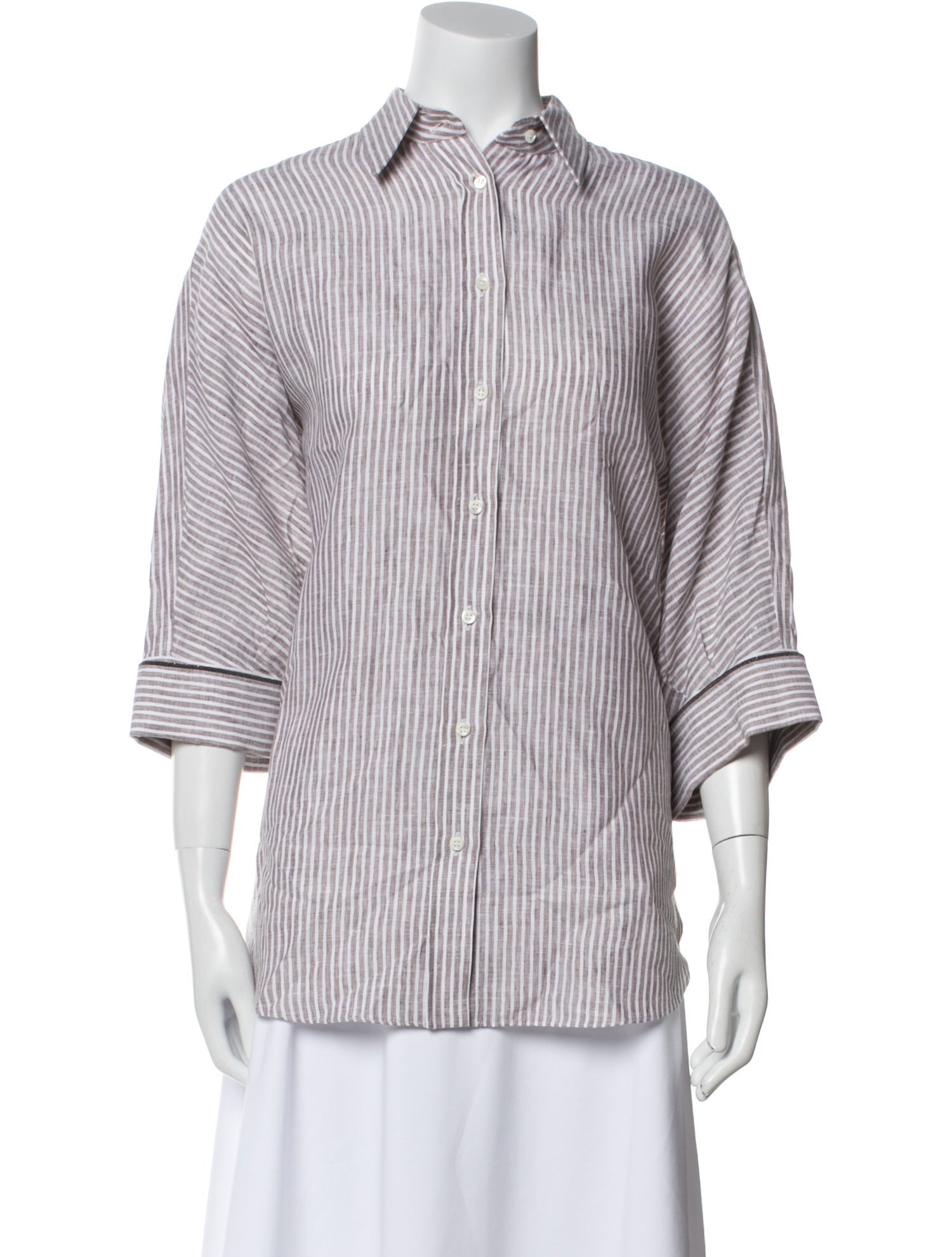 Brunello Cucinelli Linen Striped Button-Up Top