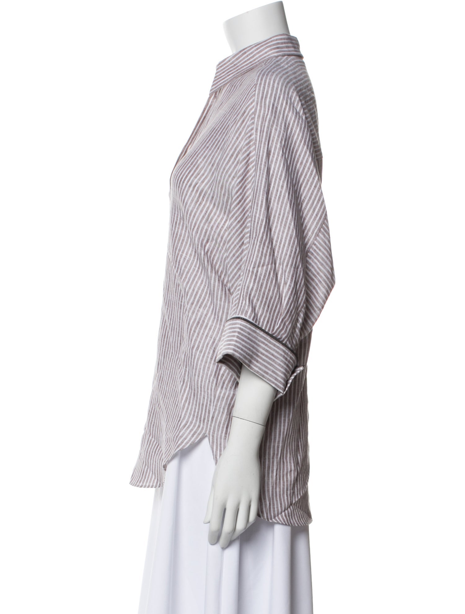 Brunello Cucinelli Linen Striped Button-Up Top