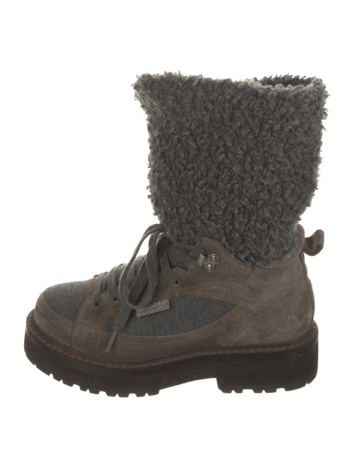 Brunello Cucinelli Suede Beaded Accents Combat Boots
