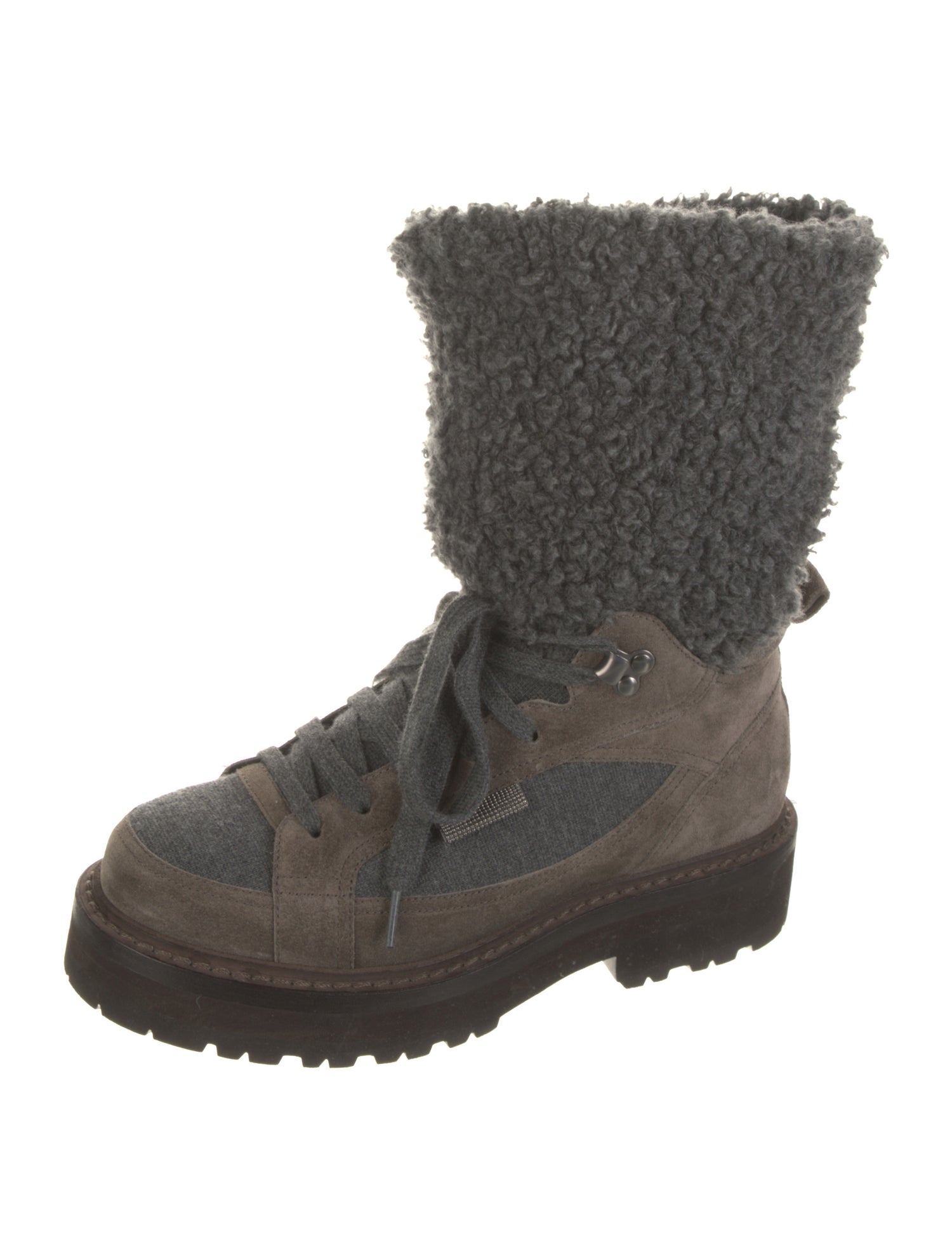 Brunello Cucinelli Suede Beaded Accents Combat Boots