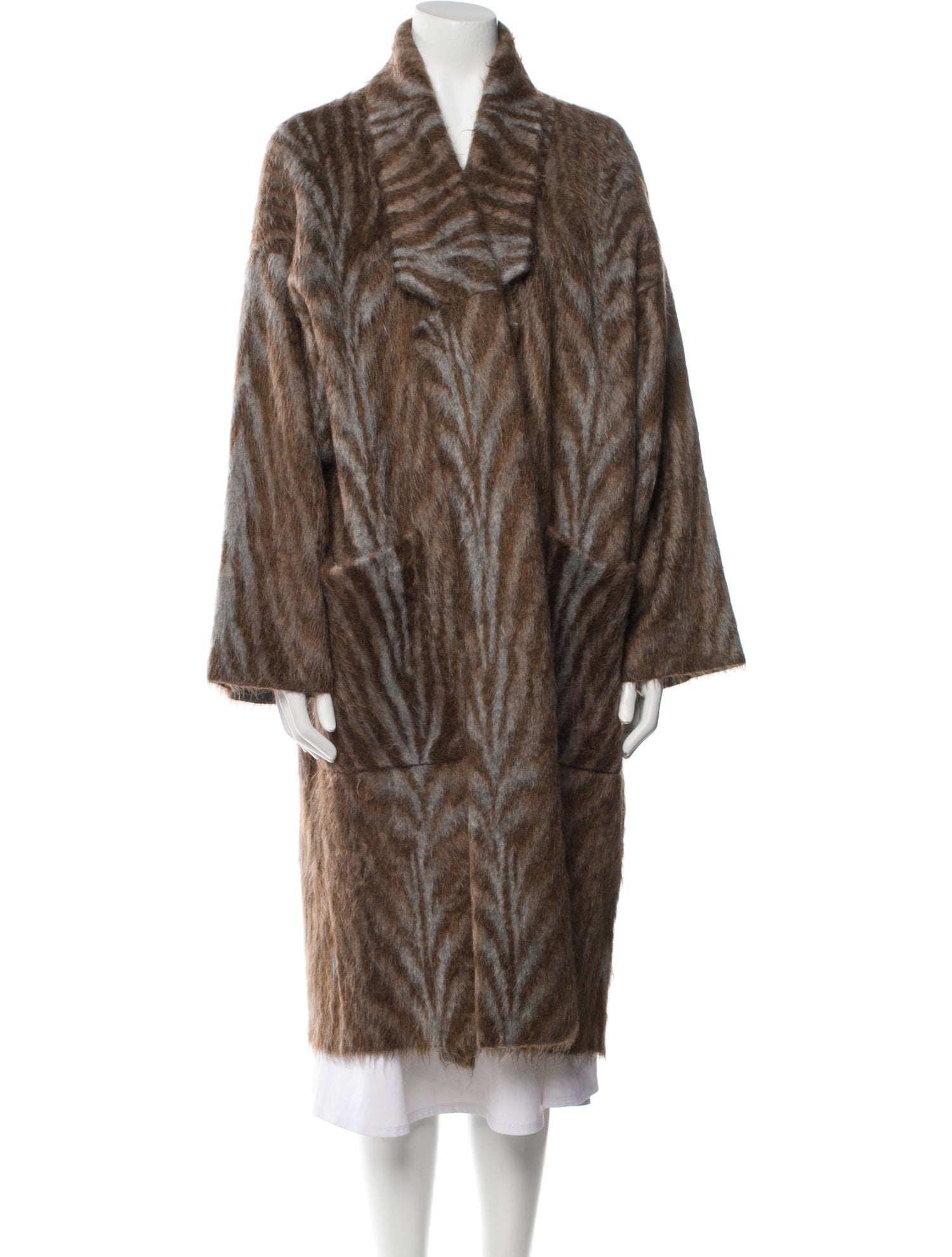 Brunello Cucinelli Cashmere Animal Print Faux Fur Coat w/ Tags