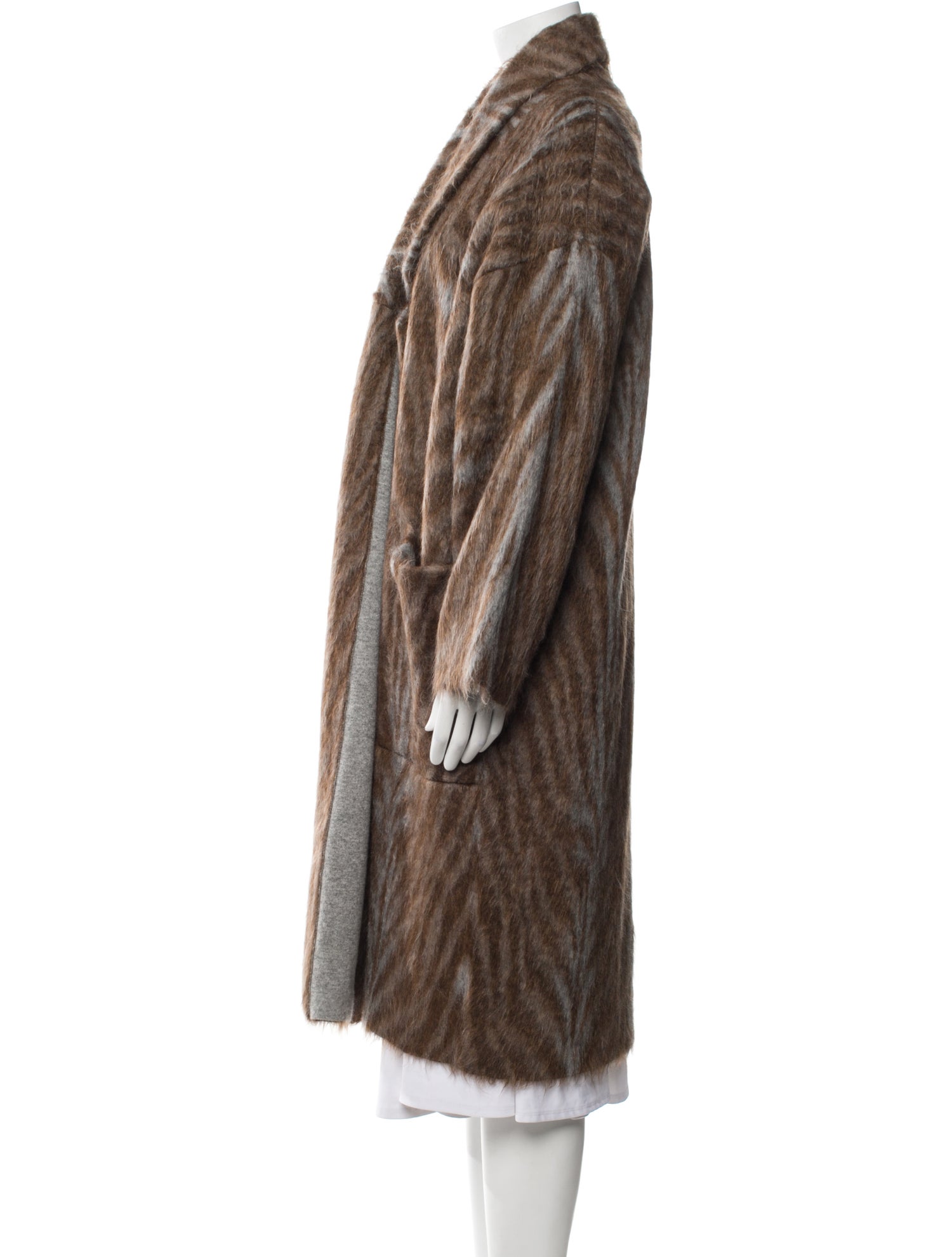 Brunello Cucinelli Cashmere Animal Print Faux Fur Coat w/ Tags